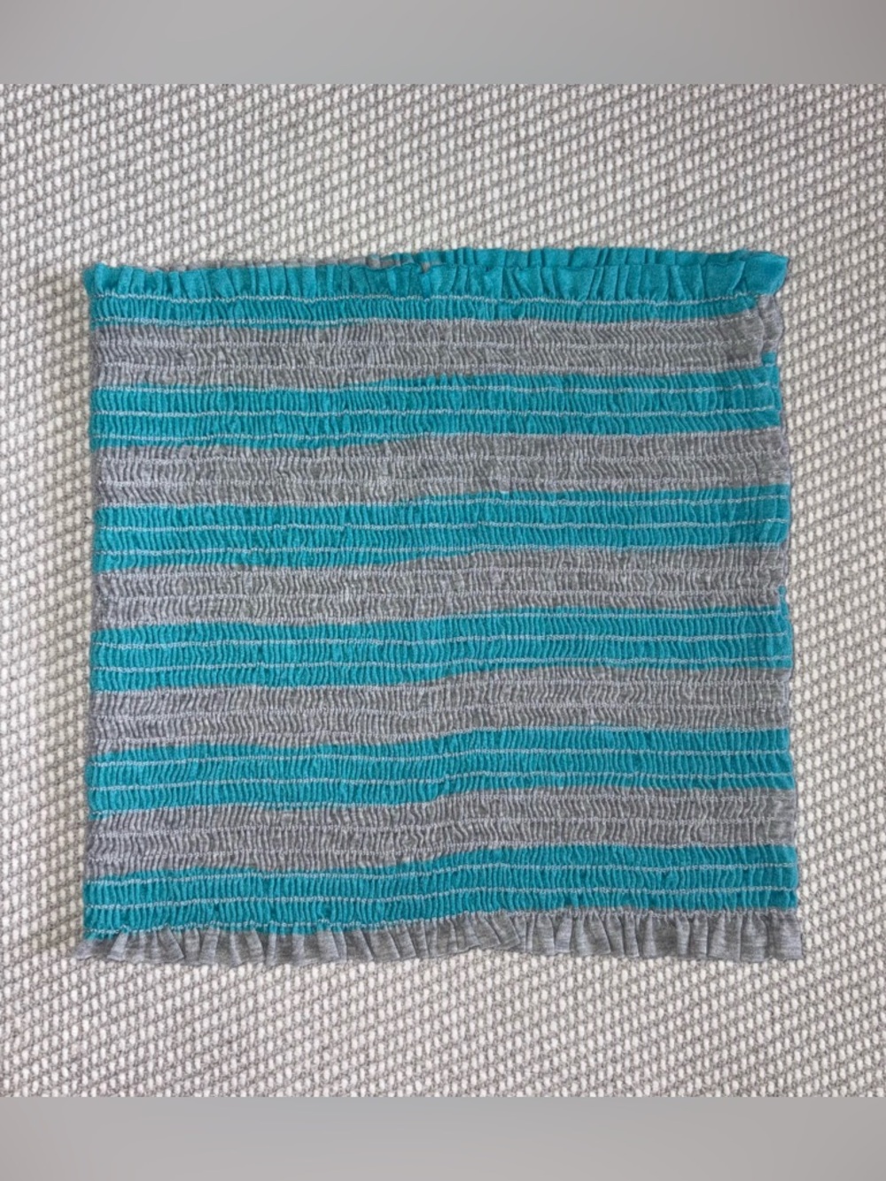 Turquoise Blue And Gray Stripe Shirred Cropped Tube Top